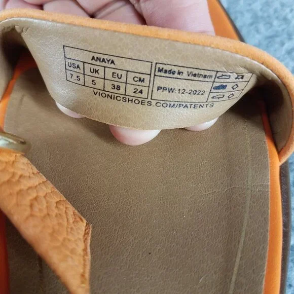 Vionic Anaya Sandals Womens' 7.5 Orange Leather Ankle Straps Flat Comfort Summer - Picture 11 of 12